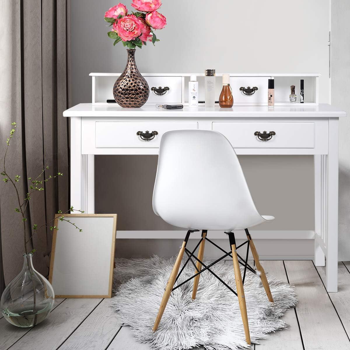 image:imageGiantex Writing Desk with 4 Drawer Computer Study Table Removable Floating Organizer 2Tier Spacious Workstation Home Office Desk Console Table White Vanity Desk