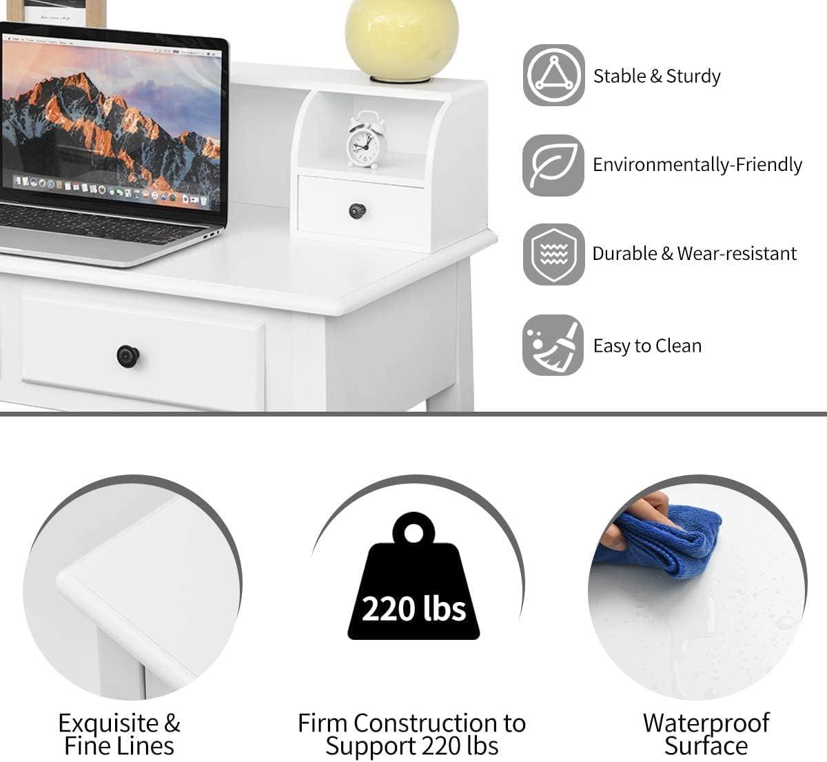 image:imageGiantex Writing Desk with 4 Drawers Removable Floating Organizer 2Tier Mission Home Computer Vanity Desk for Apartment Small Space WhiteWhite