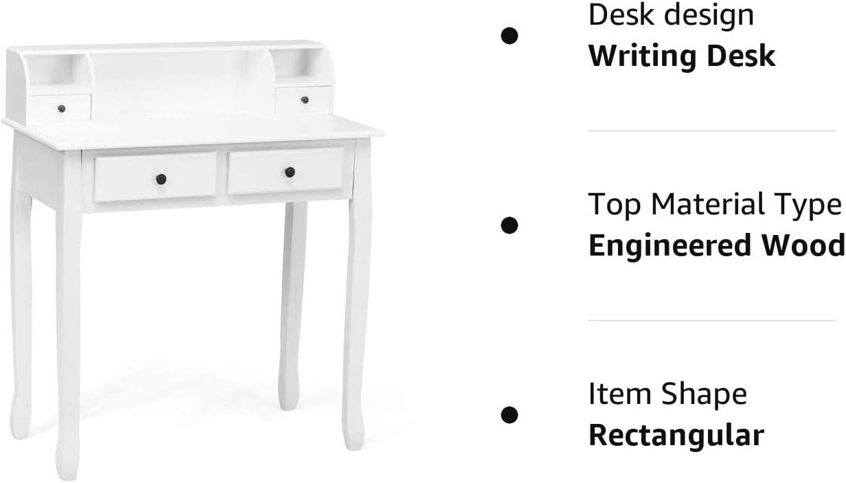 image:imageGiantex Writing Desk with 4 Drawers Removable Floating Organizer 2Tier Mission Home Computer Vanity Desk for Apartment Small Space WhiteWhite
