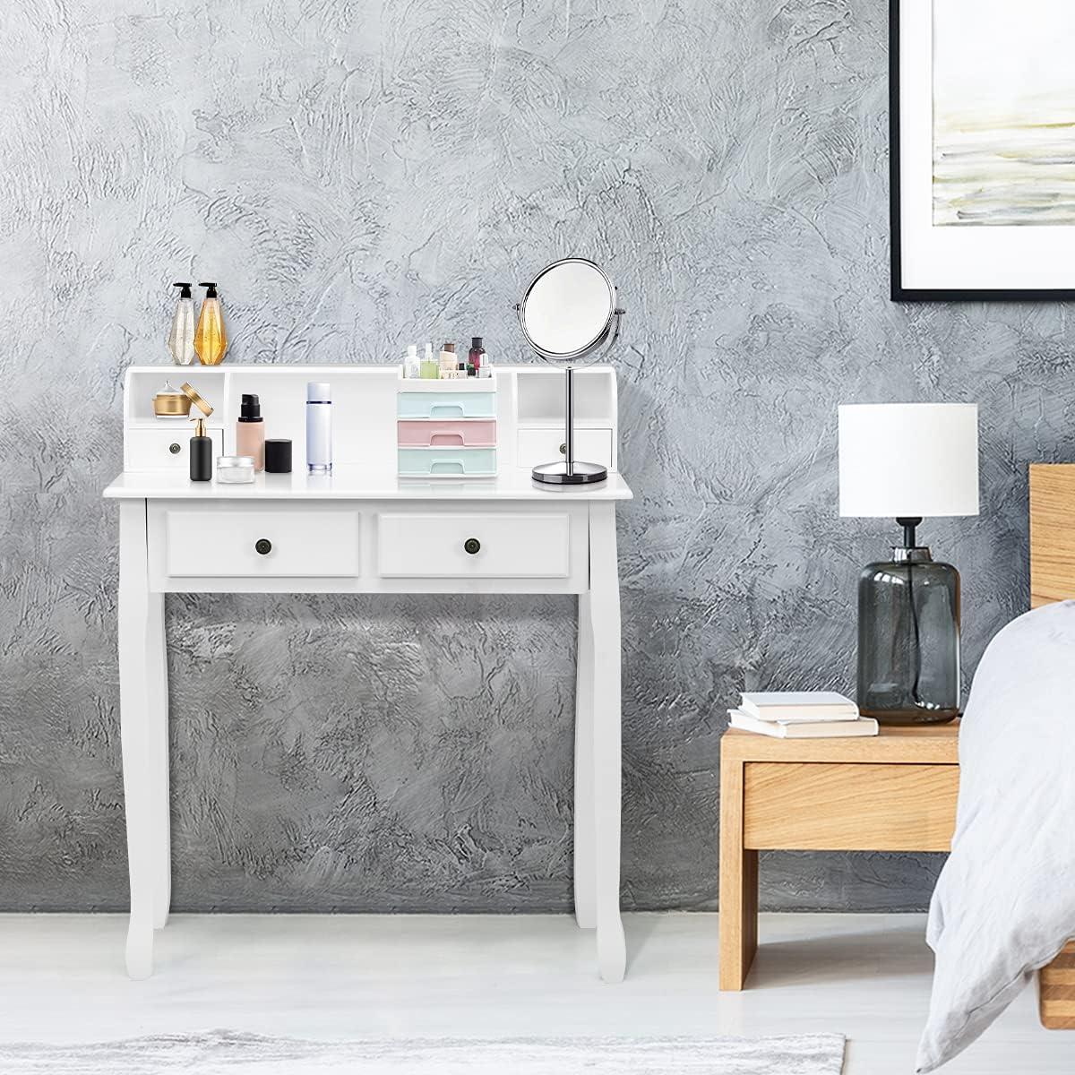 image:imageGiantex Writing Desk with 4 Drawers Removable Floating Organizer 2Tier Mission Home Computer Vanity Desk for Apartment Small Space WhiteWhite