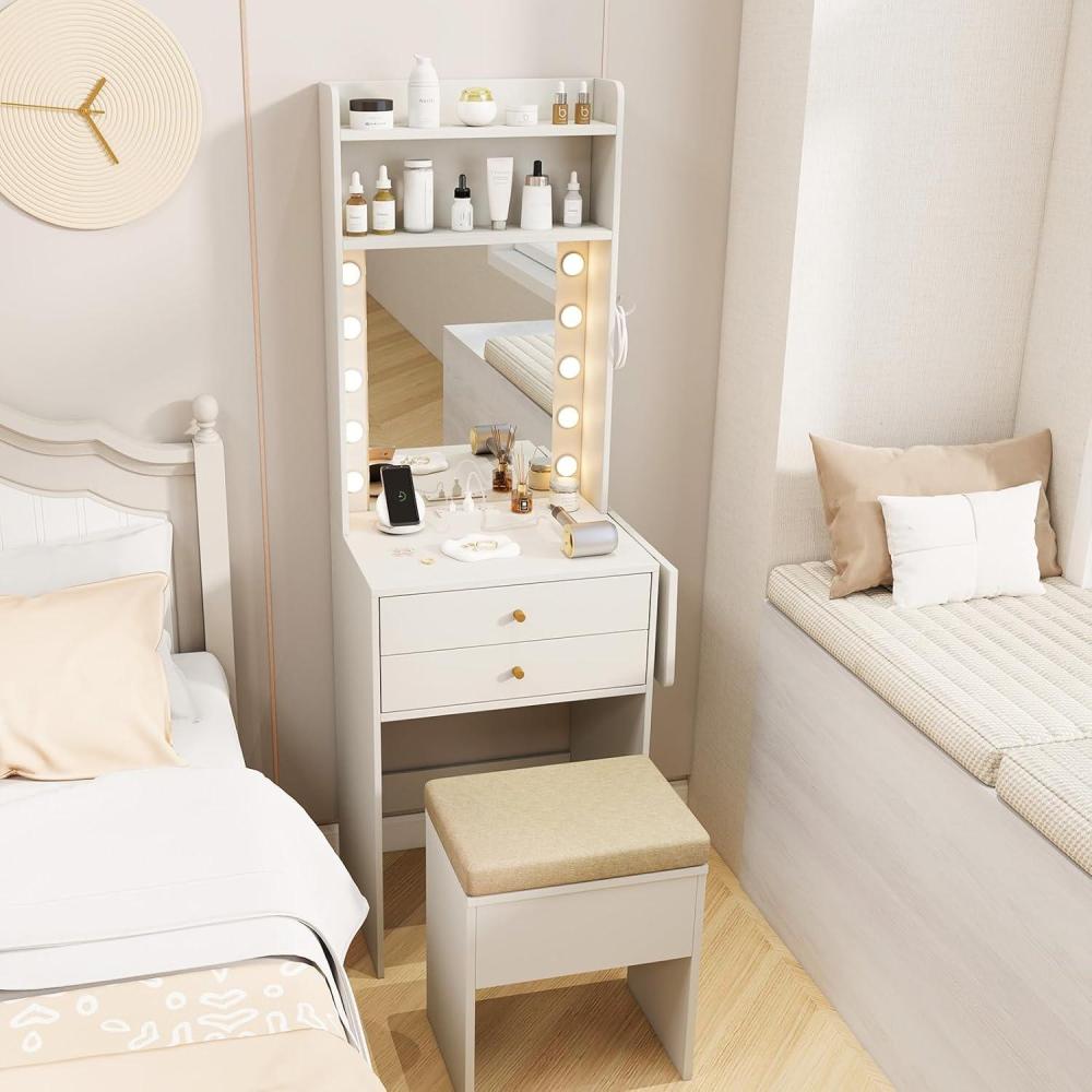image:imageCHARMAID Vanity Table Set with Lighted Mirror 8 Bulbs Large Drawer Tabletop Storage Shelf Modern Bedroom Vanity Desk Makeup Dressing Table with Cushioned Stool for Girls Women BlackWhite