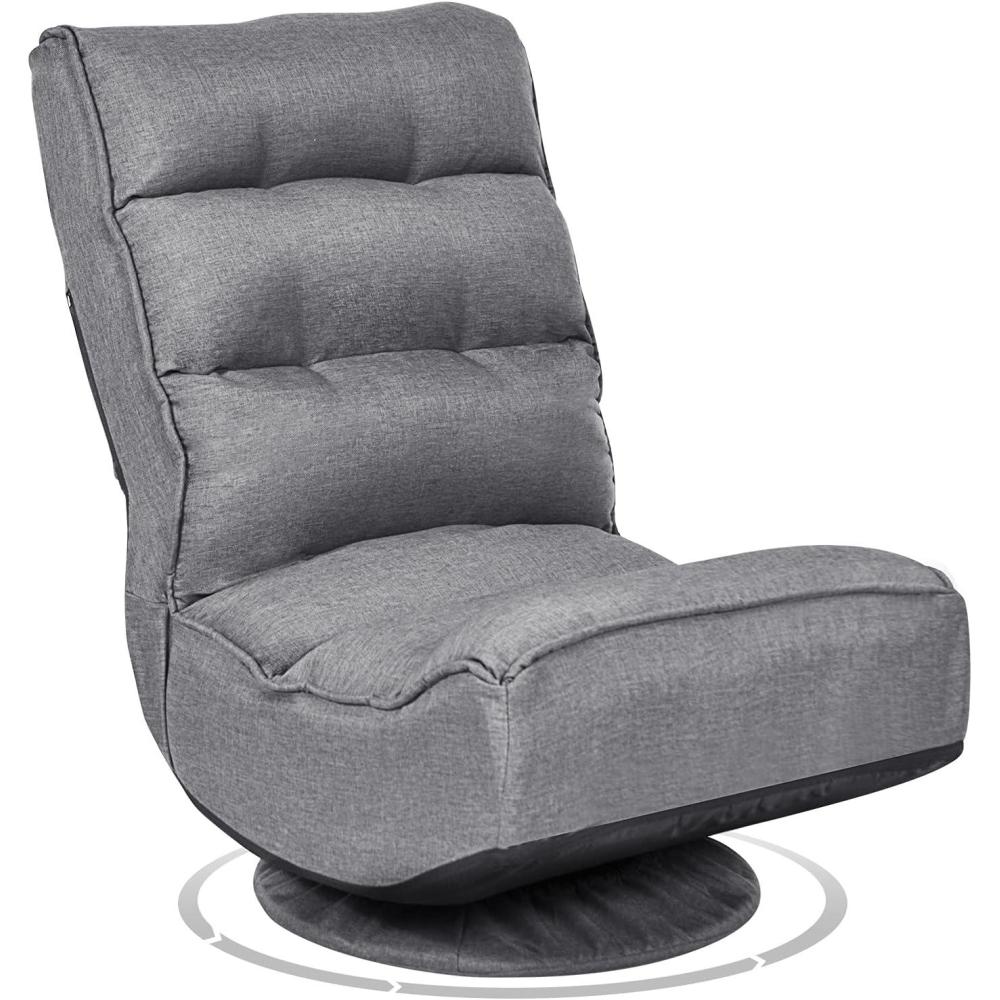 image:imageGiantex 360 Degree Swivel Gaming Chair 6 Position Adjustable Folding Floor Chair 300lb Spring Support Comfortable Padded Backrest Lazy Sofa Chair Game Rocker for Teens Adults CoffeeGrey