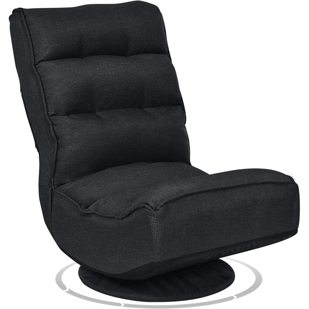 image:imageGiantex 360 Degree Swivel Gaming Chair 6 Position Adjustable Folding Floor Chair 300lb Spring Support Comfortable Padded Backrest Lazy Sofa Chair Game Rocker for Teens Adults CoffeeBlack