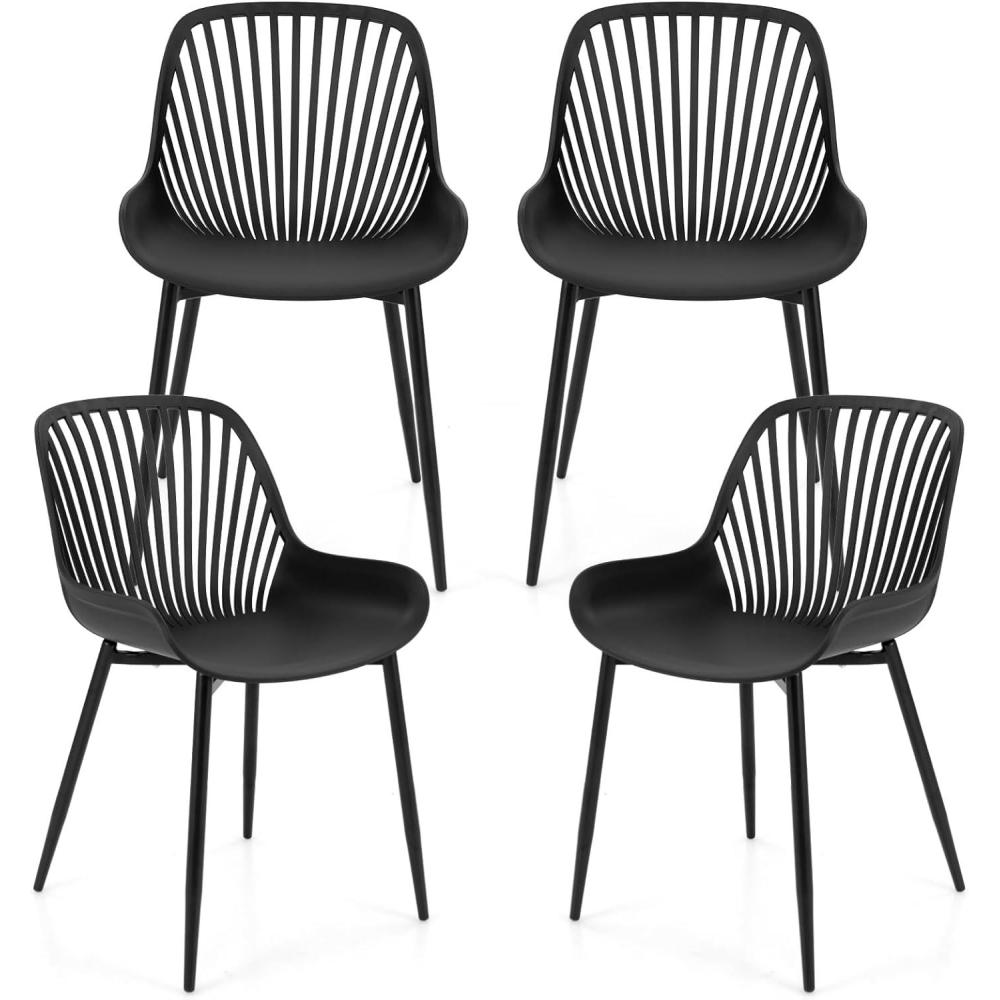 image:imageGiantex Black Dining Chairs Set of 4 Modern Kitchen Chairs wMetal Legs Cutout Backrest Curved Seat Armless Accent Chairs Indoor Side Chairs for Living Dining Room Home Load 330 LBS