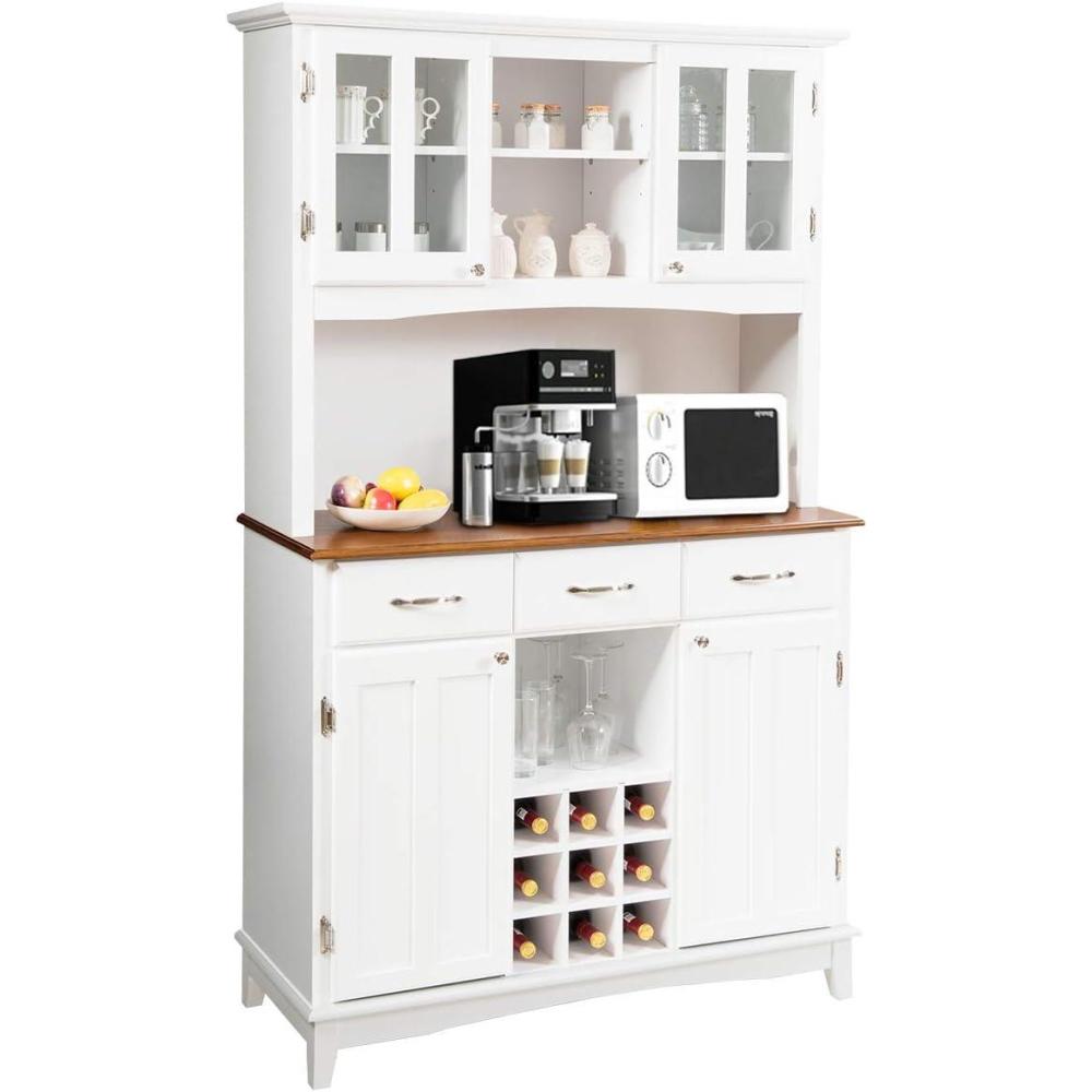 image:imageGiantex Buffet Hutch Cabinet Kitchen Hutch Sideboard Buffet Cabinet on Storage Island Wood Kitchenware Server with 3 Large Drawers and 9 Wine Bottle Modules WhiteWhite