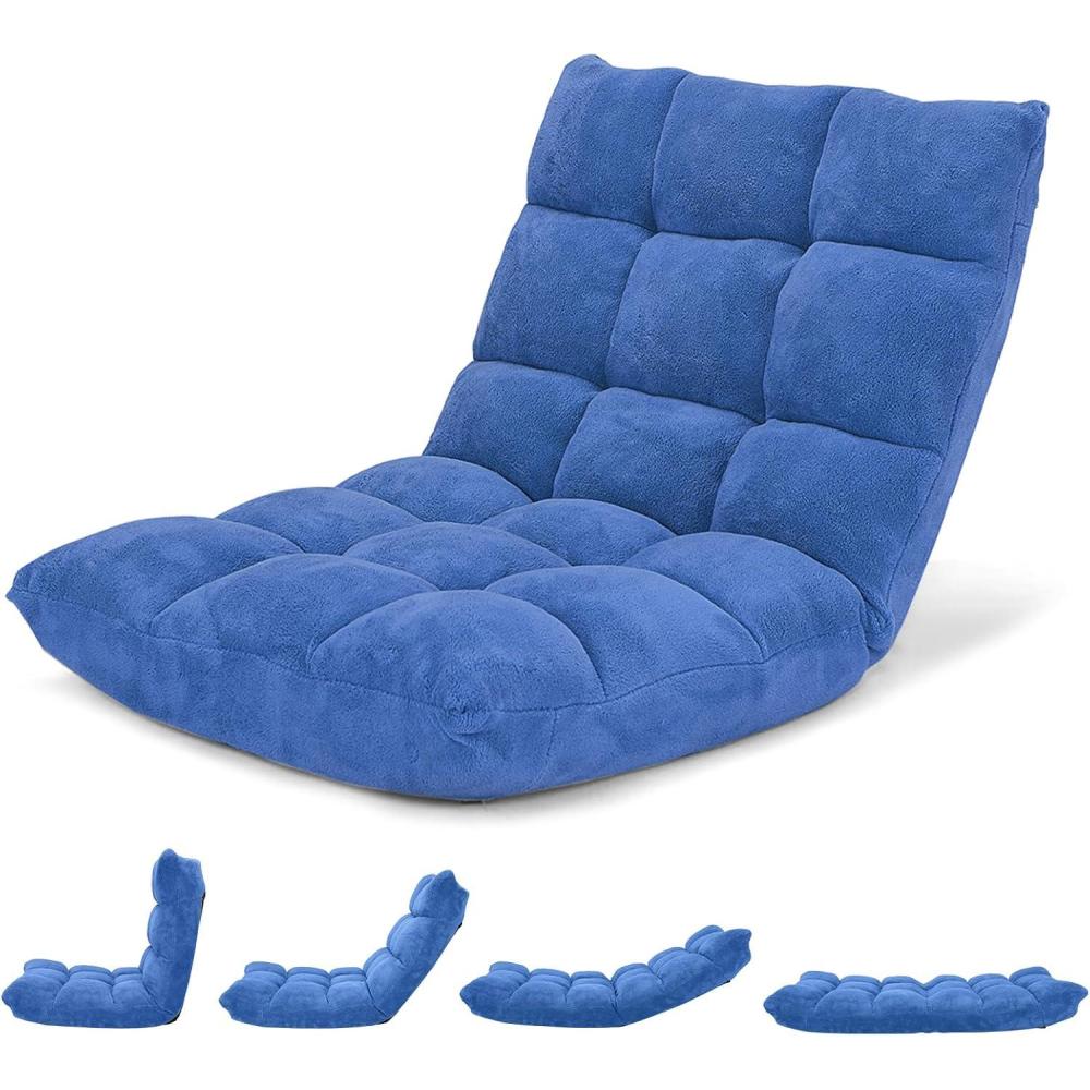 image:imageGiantex Folding Floor Chair with Back Support 14 Adjustable Position Padded Sleeper Bed Couch Recliner Gaming Floor Chairs for Adults Meditation Living Room GreyBlue