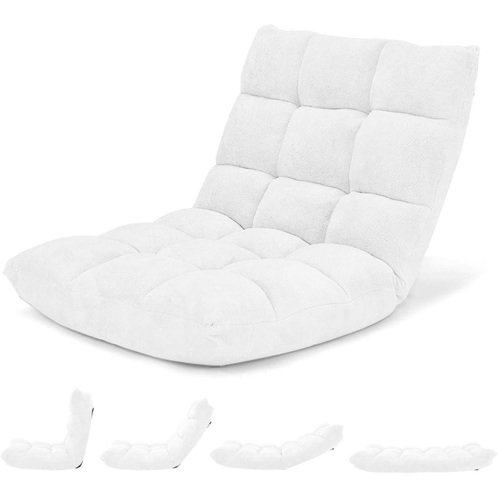 image:imageGiantex Folding Floor Chair with Back Support 14 Adjustable Position Padded Sleeper Bed Couch Recliner Gaming Floor Chairs for Adults Meditation Living Room GreyWhite