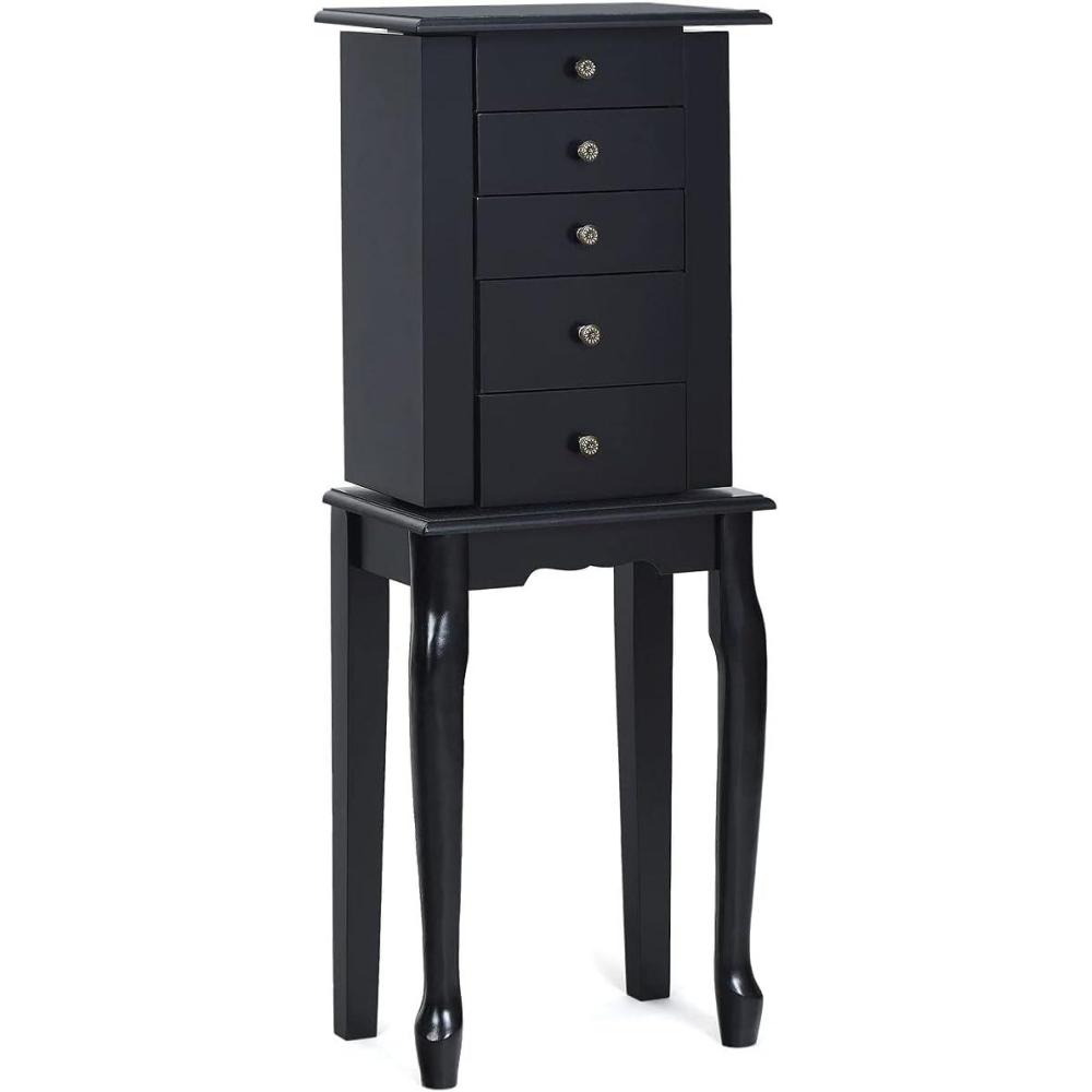 image:imageGiantex Jewelry Armoire Cabinet Chest Organizer Box Top with Flip Mirror Standing SpaceSaving Bedroom Makeup Accessories Storage Armoires 8 Necklace Hooks Jewelry Cabinets with 4 Drawers BlackBlack