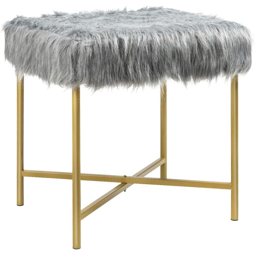 image:imageGiantex Ottoman Footrest WPaddedLuxurious Faux Fur Covered Seat and Gold Metal Base for Living Room Bedroom Square Ottoman Gray