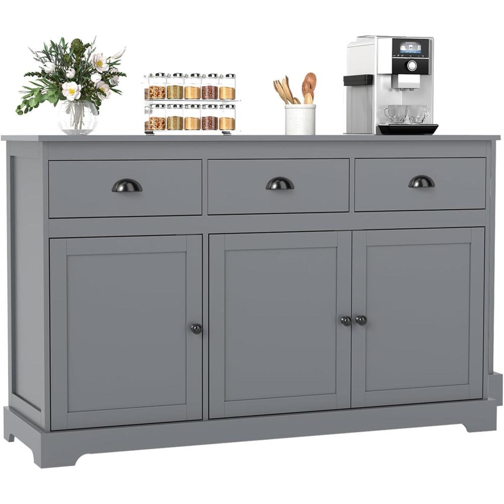 image:imageGiantex Sideboard Buffet Server Storage Cabinet Console Table Home Kitchen Dining Room Furniture Entryway Cupboard with 2 Cabinets and 3 Drawers Adjustable Shelves GrayGrey
