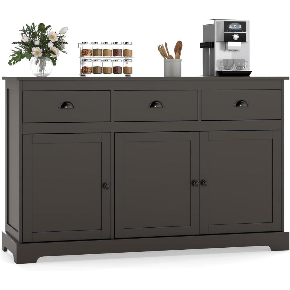 image:imageGiantex Sideboard Buffet Server Storage Cabinet Console Table Home Kitchen Dining Room Furniture Entryway Cupboard with 2 Cabinets and 3 Drawers Adjustable Shelves GrayBrown