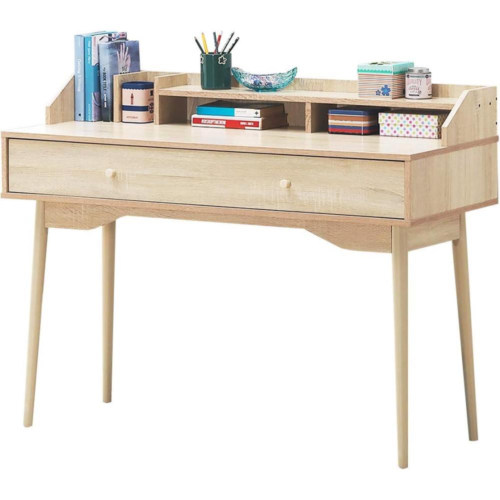 image:imageGiantex Vanity Desk Makup Table with Large Drawer Storage Shelves Wooden Writing Desk Computer Workstation for Home Office Bedroom Apartment Small SpaceNatural