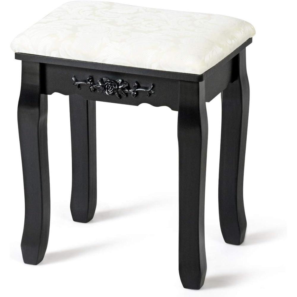 image:imageGiantex Vanity Stool Makeup Bench Upholstered Dressing Stool with Pinewood Legs and Padded Cushion Modern Bathroom Bedroom Vanity Bench Piano Seat for Girls Women BlackBlack