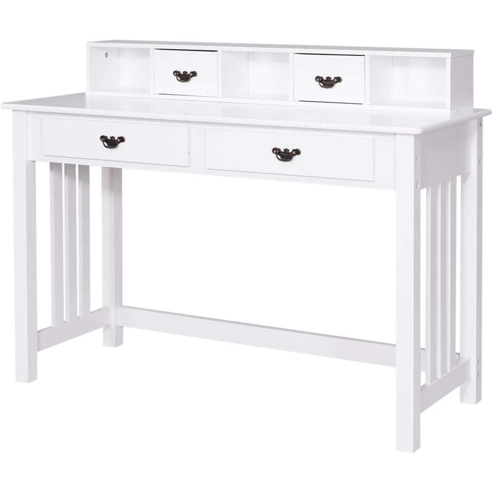 image:imageGiantex Writing Desk with 4 Drawer Computer Study Table Removable Floating Organizer 2Tier Spacious Workstation Home Office Desk Console Table White Vanity Desk