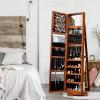 CHARMAID 360° Swivel Jewelry Armoire with Higher Full Length Mirror, Standing Lockable Jewelry Cabinet Organizer with Large Storage Capacity, Inside Makeup Mirror, Back Storage Shelves (Walnut)(Walnut)