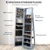 CHARMAID 360° Swivel Jewelry Armoire with Higher Full Length Mirror, Standing Lockable Jewelry Cabinet Organizer with Large Storage Capacity, Inside Makeup Mirror, Back Storage Shelves (Walnut)(Gray)