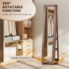 CHARMAID 360° Swivel Jewelry Armoire with Higher Full Length Mirror, Standing Lockable Jewelry Cabinet Organizer with Large Storage Capacity, Inside Makeup Mirror, Back Storage Shelves (Walnut)(Vintage Brown)
