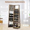 CHARMAID 360° Swivel Jewelry Armoire with Higher Full Length Mirror, Standing Lockable Jewelry Cabinet Organizer with Large Storage Capacity, Inside Makeup Mirror, Back Storage Shelves (Walnut)(Rustic Brown)