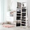 CHARMAID 360° Swivel Jewelry Armoire with Higher Full Length Mirror, Standing Lockable Jewelry Cabinet Organizer with Large Storage Capacity, Inside Makeup Mirror, Back Storage Shelves (Walnut)(Grayish White)