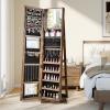 CHARMAID 360° Swivel Jewelry Armoire with Higher Full Length Mirror, Standing Lockable Jewelry Cabinet Organizer with Large Storage Capacity, Inside Makeup Mirror, Back Storage Shelves (Walnut)(Vintage Brown)