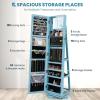 CHARMAID 360° Swivel Jewelry Armoire with Higher Full Length Mirror, Standing Lockable Jewelry Cabinet Organizer with Large Storage Capacity, Inside Makeup Mirror, Back Storage Shelves (Walnut)(Sky Blue)