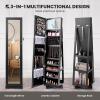 CHARMAID 360° Swivel Jewelry Armoire with Higher Full Length Mirror, Standing Lockable Jewelry Cabinet Organizer with Large Storage Capacity, Inside Makeup Mirror, Back Storage Shelves (Walnut)(Black)