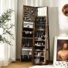 CHARMAID 360° Swivel Jewelry Armoire with Higher Full Length Mirror, Standing Lockable Jewelry Cabinet Organizer with Large Storage Capacity, Inside Makeup Mirror, Back Storage Shelves (Walnut)(Rustic Brown)