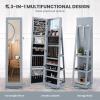 CHARMAID 360° Swivel Jewelry Armoire with Higher Full Length Mirror, Standing Lockable Jewelry Cabinet Organizer with Large Storage Capacity, Inside Makeup Mirror, Back Storage Shelves (Walnut)(Gray)