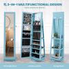 CHARMAID 360° Swivel Jewelry Armoire with Higher Full Length Mirror, Standing Lockable Jewelry Cabinet Organizer with Large Storage Capacity, Inside Makeup Mirror, Back Storage Shelves (Walnut)(Sky Blue)