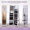 CHARMAID 360° Swivel Jewelry Armoire with Higher Full Length Mirror, Standing Lockable Jewelry Cabinet Organizer with Large Storage Capacity, Inside Makeup Mirror, Back Storage Shelves (Walnut)(Lavender)
