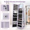CHARMAID 360° Swivel Jewelry Armoire with Higher Full Length Mirror, Standing Lockable Jewelry Cabinet Organizer with Large Storage Capacity, Inside Makeup Mirror, Back Storage Shelves (Walnut)(Lavender)