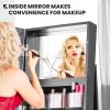 CHARMAID 360° Swivel Jewelry Armoire with Higher Full Length Mirror, Standing Lockable Jewelry Cabinet Organizer with Large Storage Capacity, Inside Makeup Mirror, Back Storage Shelves (Walnut)(Black)