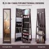 CHARMAID 360° Swivel Jewelry Armoire with Higher Full Length Mirror, Standing Lockable Jewelry Cabinet Organizer with Large Storage Capacity, Inside Makeup Mirror, Back Storage Shelves (Walnut)(Espresso)