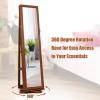 CHARMAID 360° Swivel Jewelry Armoire with Higher Full Length Mirror, Standing Lockable Jewelry Cabinet Organizer with Large Storage Capacity, Inside Makeup Mirror, Back Storage Shelves (Walnut)(Walnut)