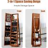 CHARMAID 360° Swivel Jewelry Armoire with Higher Full Length Mirror, Standing Lockable Jewelry Cabinet Organizer with Large Storage Capacity, Inside Makeup Mirror, Back Storage Shelves (Walnut)(Walnut)