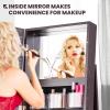 CHARMAID 360° Swivel Jewelry Armoire with Higher Full Length Mirror, Standing Lockable Jewelry Cabinet Organizer with Large Storage Capacity, Inside Makeup Mirror, Back Storage Shelves (Walnut)(Espresso)