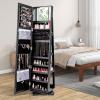 CHARMAID 360° Swivel Jewelry Armoire with Higher Full Length Mirror, Standing Lockable Jewelry Cabinet Organizer with Large Storage Capacity, Inside Makeup Mirror, Back Storage Shelves (Walnut)(Black)