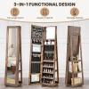 CHARMAID 360° Swivel Jewelry Armoire with Higher Full Length Mirror, Standing Lockable Jewelry Cabinet Organizer with Large Storage Capacity, Inside Makeup Mirror, Back Storage Shelves (Walnut)(Vintage Brown)