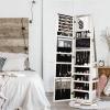CHARMAID 360° Swivel Jewelry Armoire with Higher Full Length Mirror, Standing Lockable Jewelry Cabinet Organizer with Large Storage Capacity, Inside Makeup Mirror, Back Storage Shelves (Walnut)(Grayish White)