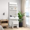 CHARMAID 3-in-1 Vanity Set with Flip Top Mirror, 6 Makeup Organizers, 2 Storage Shelves, 3 Hat Hooks Vanity Table Desk Bookshelf with Cushioned Stool, Ladder Makeup Vanity for Small Spaces, White