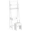 CHARMAID 3-in-1 Vanity Set with Flip Top Mirror, 6 Makeup Organizers, 2 Storage Shelves, 3 Hat Hooks Vanity Table Desk Bookshelf with Cushioned Stool, Ladder Makeup Vanity for Small Spaces, White