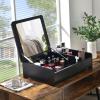 CHARMAID Countertop Vanity with Flip Top Mirror, 24inch Tabletop Laptop Desk with 2 Compartments Organizer, Modern Bedroom Makeup Dressing Vanity Mirror Cosmetic Storage Box Desktop (Black)(Black)