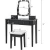 CHARMAID Girls Makeup Vanity Desk with Mirror and Lights, Vanity Table with 10 LED Bulbs, 3 Lighting Modes, Modern Bedroom Dressing Table with 4 Storage Drawers & Vanity Stool (White)(Black)
