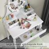 CHARMAID Girls Vanity Set with Lighted Mirror and Stool, Princess Makeup Table with 10 Rose Lights and 3 Drawers, White Dressing Desk with Rotatable Mirror and Cushioned Stool for Girls Kids