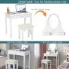 CHARMAID Girls Vanity Set with Lighted Mirror and Stool, Princess Makeup Table with 10 Rose Lights and 3 Drawers, White Dressing Desk with Rotatable Mirror and Cushioned Stool for Girls Kids