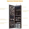 CHARMAID Jewelry Cabinet Armoire, Wall Mount Door Hanging, Lockable Jewelry Organizer with 47.5” Full Length Mirror, 5 Lights, Large Jewelry Storage Box with 6 Acrylic Drawers (Brown)(Brown)