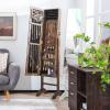 CHARMAID Jewelry Organizer with Full Length Mirror, Standing Jewelry Armoire Cabinet with Lockable Door and 2 Keys, Stand up Jewelry Box, Mirror with Jewelry Storage (Rustic Brown)(Rustic Brown)