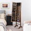 CHARMAID Jewelry Organizer with Full Length Mirror, Standing Jewelry Armoire Cabinet with Lockable Door and 2 Keys, Stand up Jewelry Box, Mirror with Jewelry Storage (Rustic Brown)(Rustic Brown)