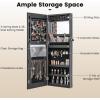 CHARMAID LED Mirror Jewelry Cabinet, 47.2” Jewelry Armoire with Adjustable Lighted Full Length Mirror, Wall Mounted or Door Hanging, Lockable Jewelry Organizer Storage (Black, 47.2”H)(Black)