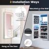 CHARMAID LED Mirror Jewelry Cabinet, 47.2” Jewelry Armoire with Adjustable Lighted Full Length Mirror, Wall Mounted or Door Hanging, Lockable Jewelry Organizer Storage (Black, 47.2”H)(Grayish White)
